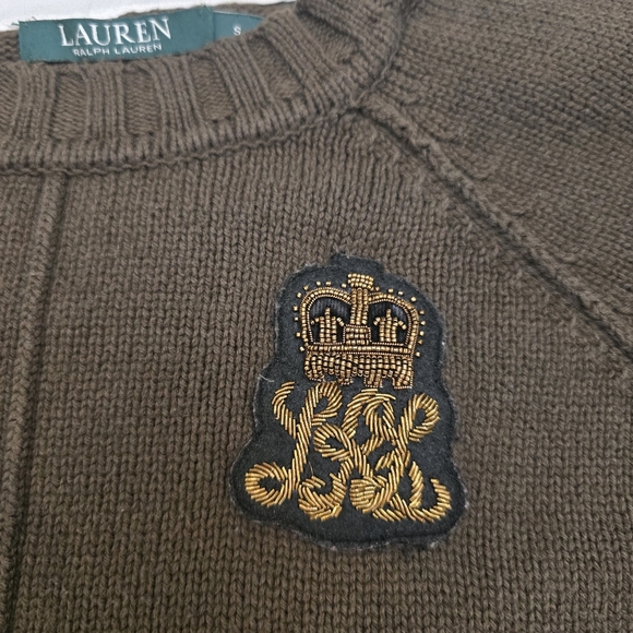 LAUREN RALPH LAUREN Womens Sweater Layered Bullion Patch Logo Brown Small - Picture 6 of 16